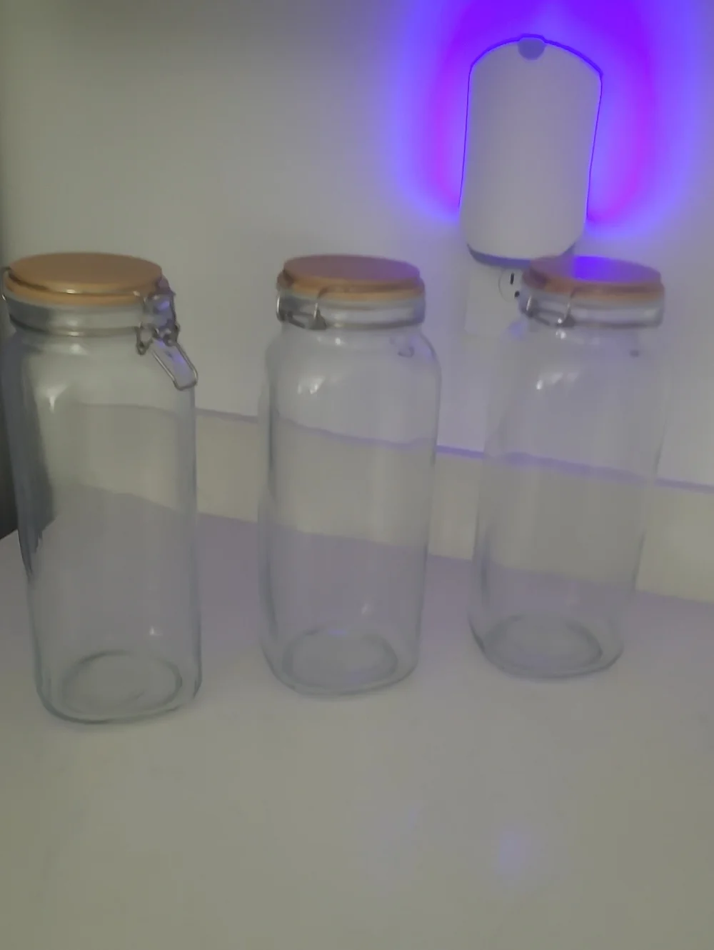 Set of 3 Clear Glass Storage Jars with Gold-Tone Clamp Lids
